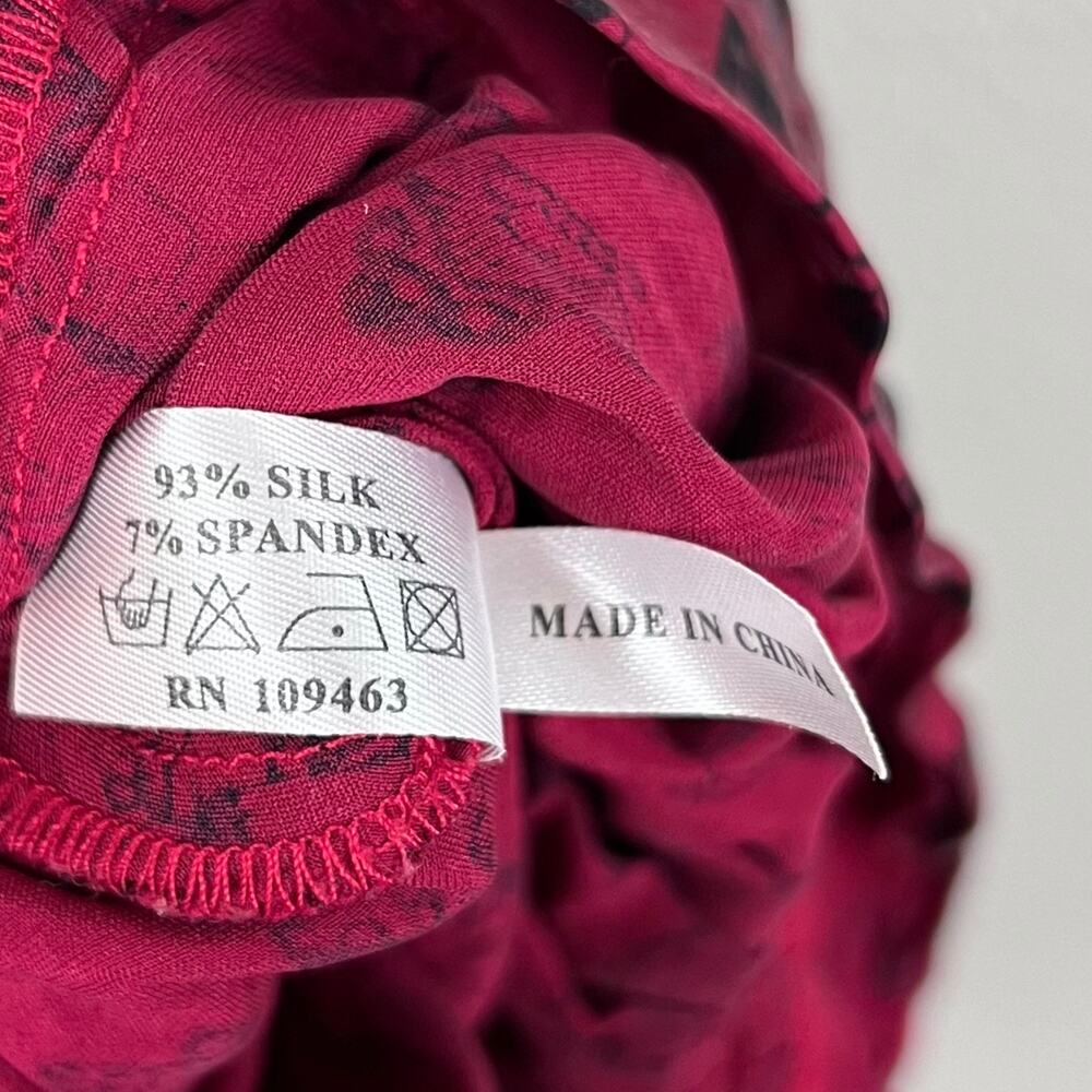Y2K Silk Slip Dress Magenta Black Lace Butterfly Print Ruffle Hem Vintage - Picture 8 of 8